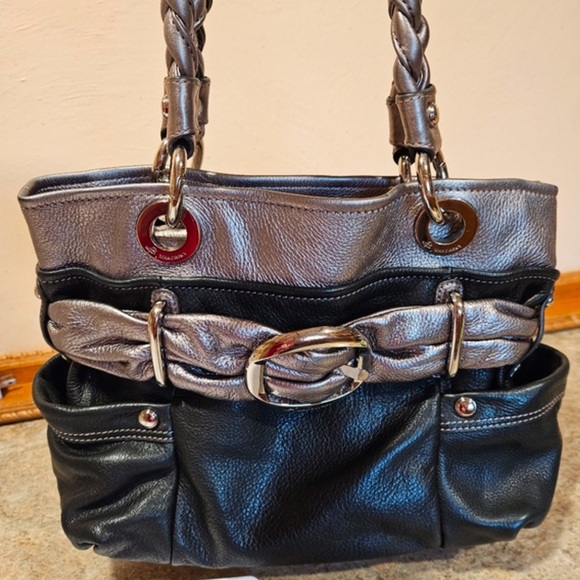 B Makowsky Leather Satchel Black & Silver Hobo Bag - Picture 7 of 7